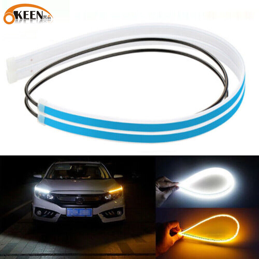 60cm LED DRL Headlight Hood Strip Lights Yellow Sequential Turn Signal Lamp