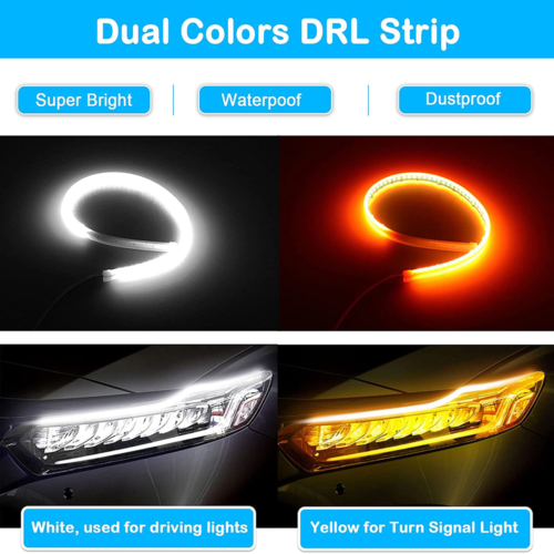 60cm LED DRL Headlight Hood Strip Lights Yellow Sequential Turn Signal Lamp