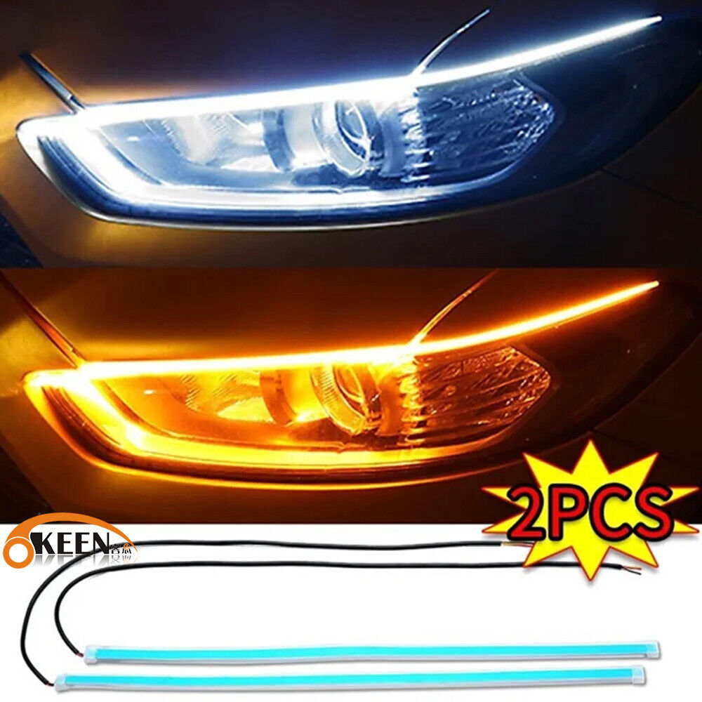 60cm LED DRL Headlight Hood Strip Lights Yellow Sequential Turn Signal Lamp
