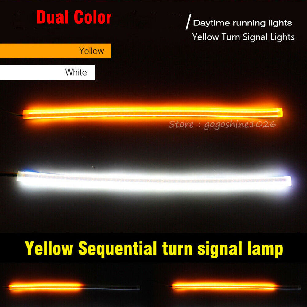 60cm LED DRL Headlight Hood Strip Lights Yellow Sequential Turn Signal Lamp