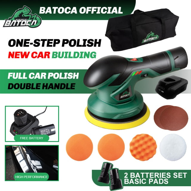 BATOCA Cordless Car Polisher 12V Wireless DA Car Polishing Machine Brushless Dual Action Buffer Free 2pcs 2.0Ah Lithium Battery