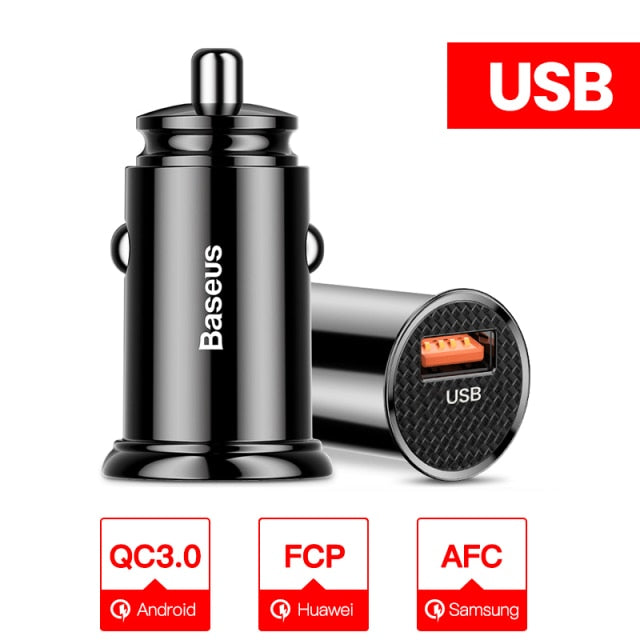 Baseus Dual USB Car Charger 5A Fast Charing 2 Port 12-24V Cigarette Socket Lighter Car USBC Charger for iPhone 12 Power Adapter
