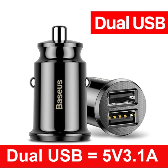 Baseus Dual USB Car Charger 5A Fast Charing 2 Port 12-24V Cigarette Socket Lighter Car USBC Charger for iPhone 12 Power Adapter